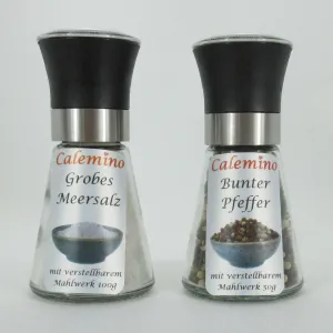 Geschenkset Pfeffer und Salz in der Mühle mit verstellbarem Mahlwerk 150g