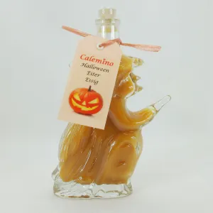 Halloween Eiter-Essig in Hexe auf Besen mit 50% frischem Kürbis 200ml